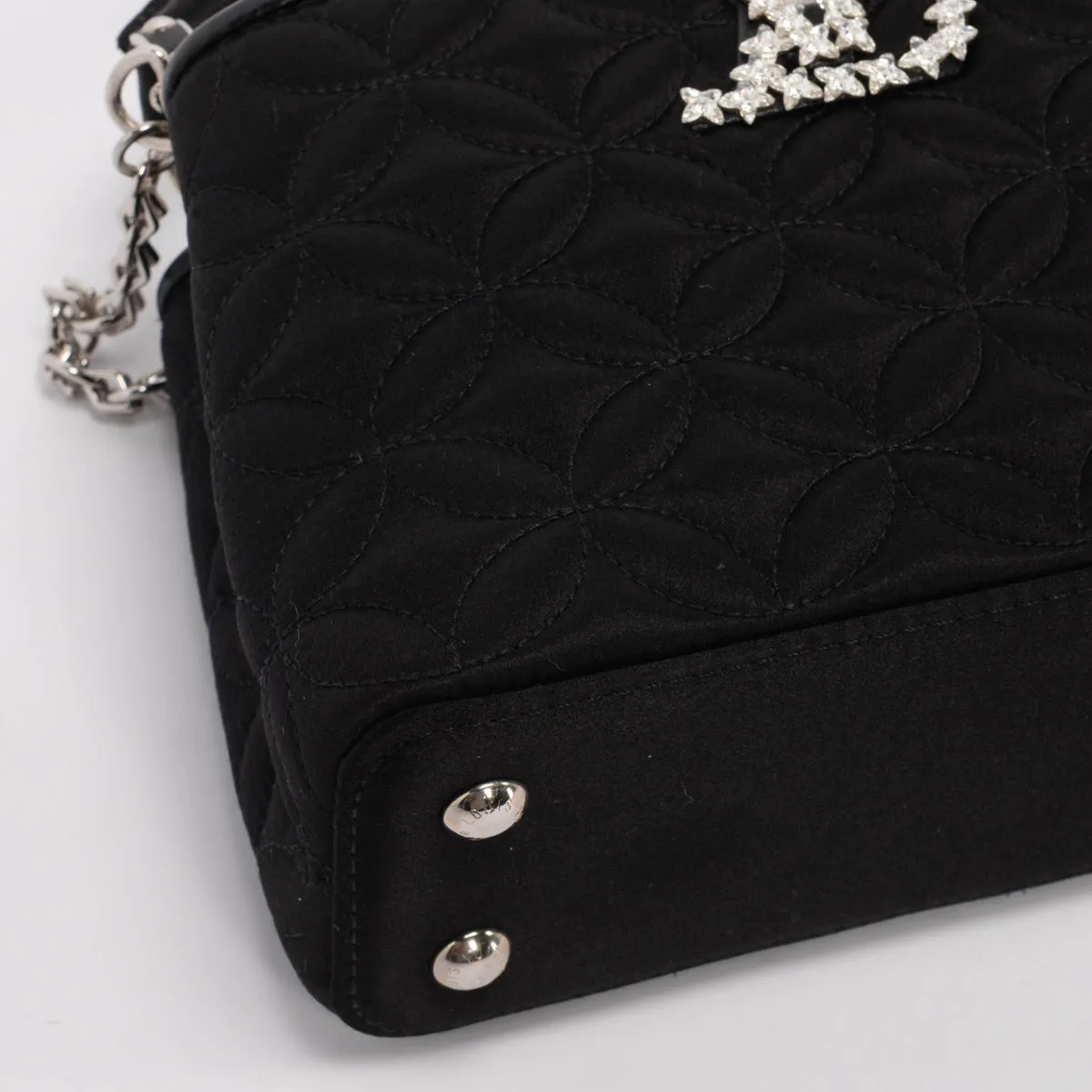 Louis Vuitton Black Satin Embossed Mini Capucines Bag with Floral Design