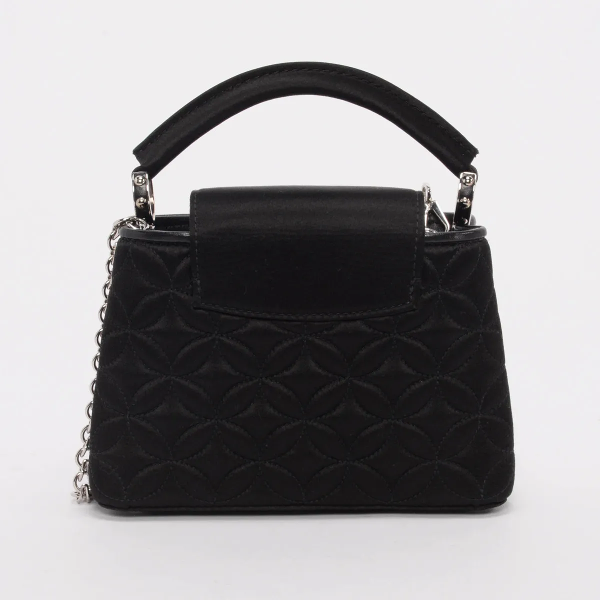 Louis Vuitton Black Satin Embossed Mini Capucines Bag with Floral Design