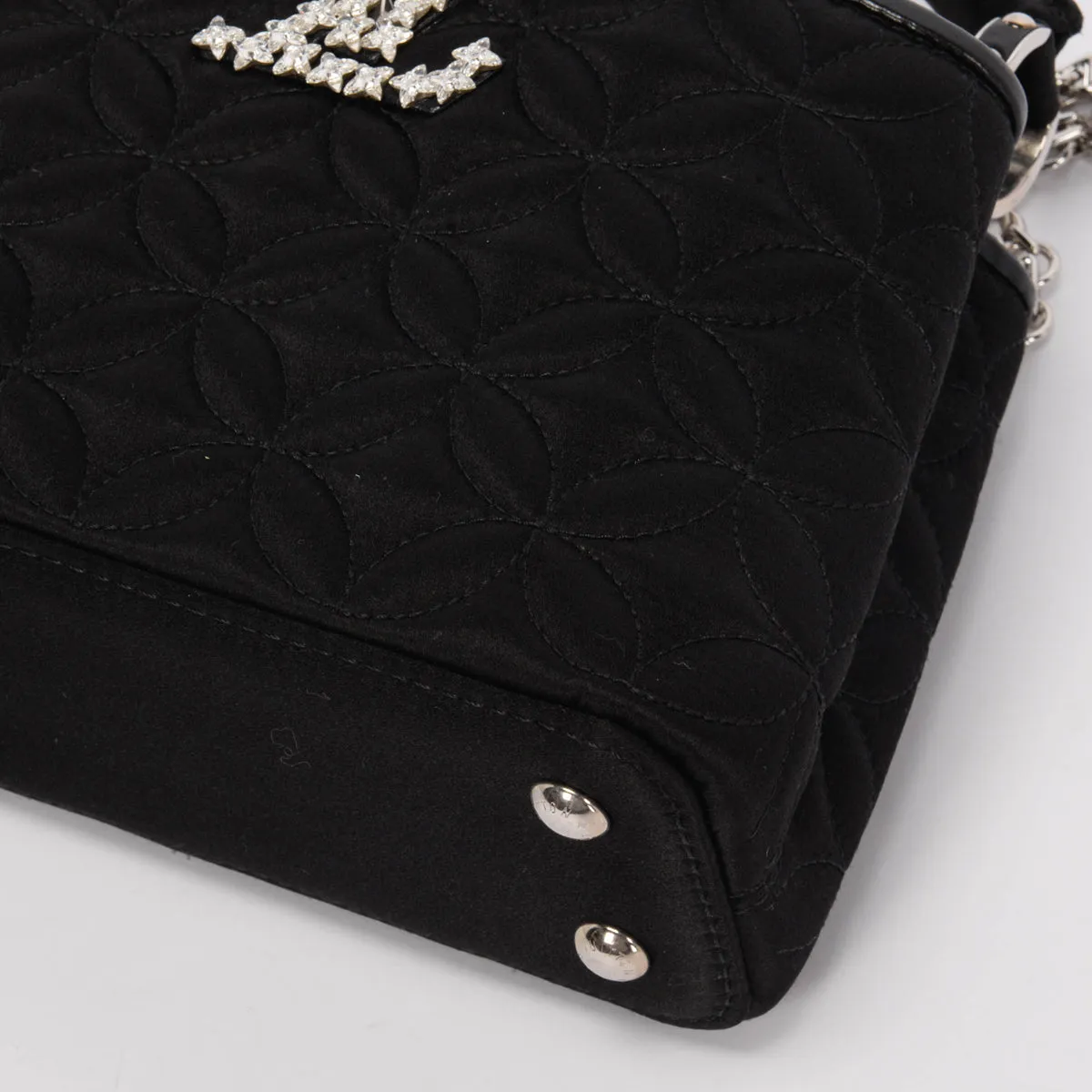 Louis Vuitton Black Satin Embossed Mini Capucines Bag with Floral Design