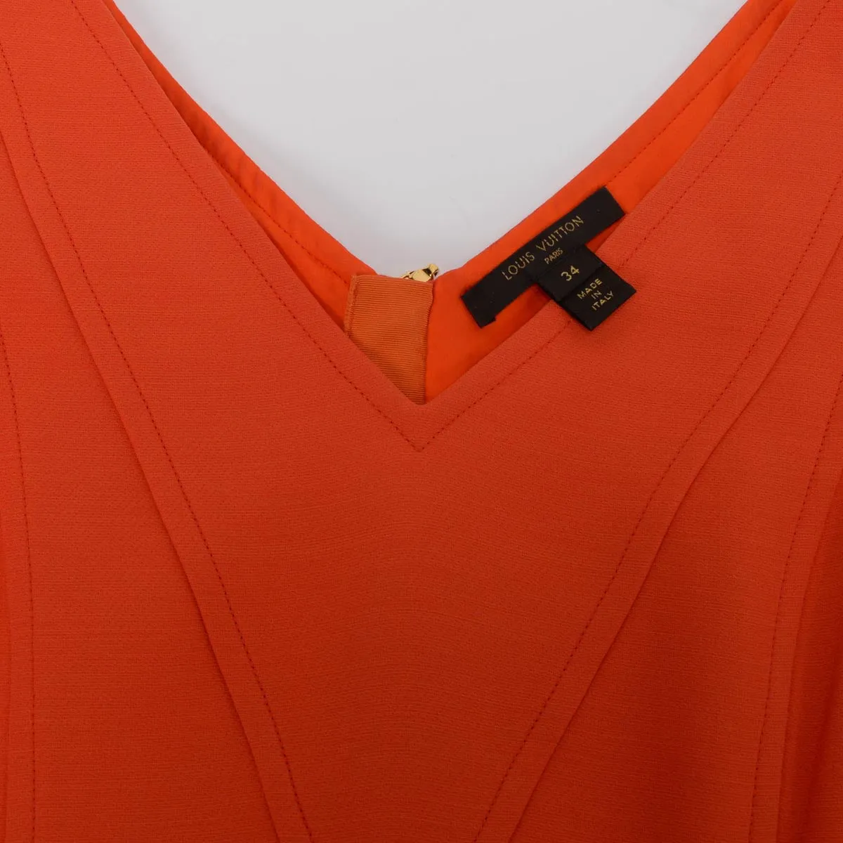 Louis Vuitton Orange Crepe V-Neck Paneled Dress FR 34