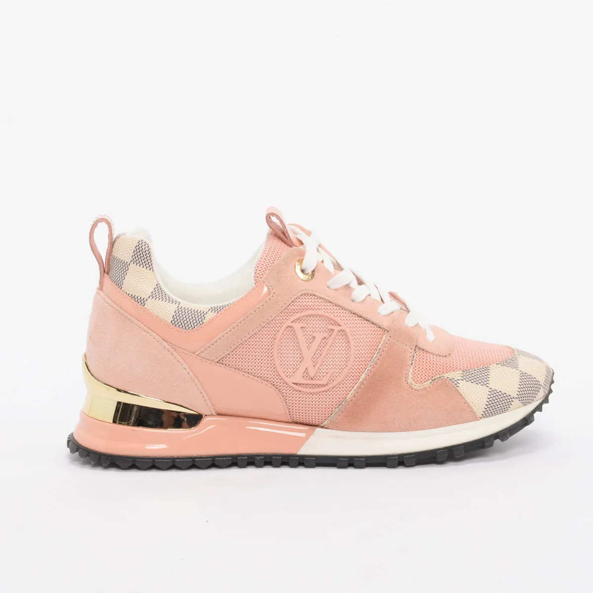 Sure! Here’s an optimized title for the Louis Vuitton product:

**Louis Vuitton Pink Damier Azur Run Away Sneakers - Womens Size 37 - Stylish Leather and Canvas Slip-Ons**

This version adds clarity and descriptive details that might attract potential buyers.