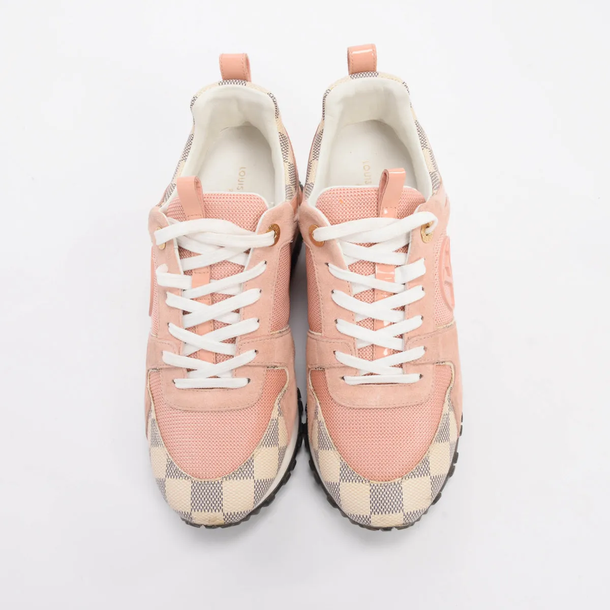 Sure! Here’s an optimized title for the Louis Vuitton product:

**Louis Vuitton Pink Damier Azur Run Away Sneakers - Womens Size 37 - Stylish Leather and Canvas Slip-Ons**

This version adds clarity and descriptive details that might attract potential buyers.