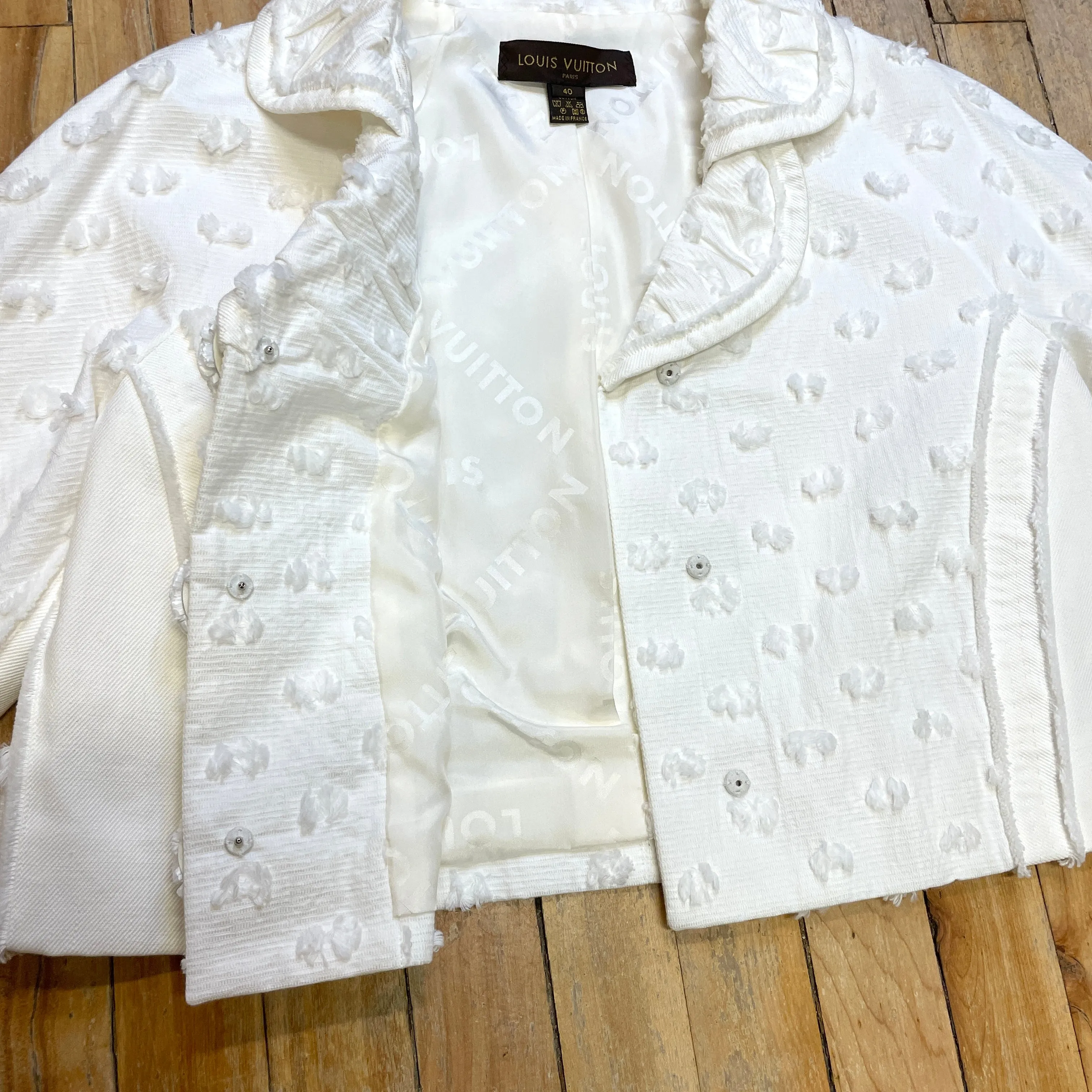 Louis Vuitton Vintage Designer Cropped Blazer with Raffia Snaps Made in France Size M