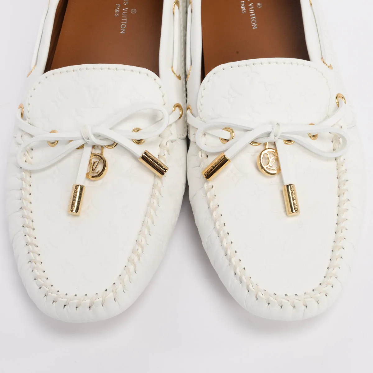 Louis Vuitton White Monogram Empreinte Gloria Flats 39