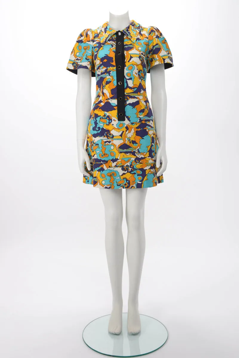 Chic Louis Vuitton Yellow Jacquard Abstract A-Line Dress - Size FR 36