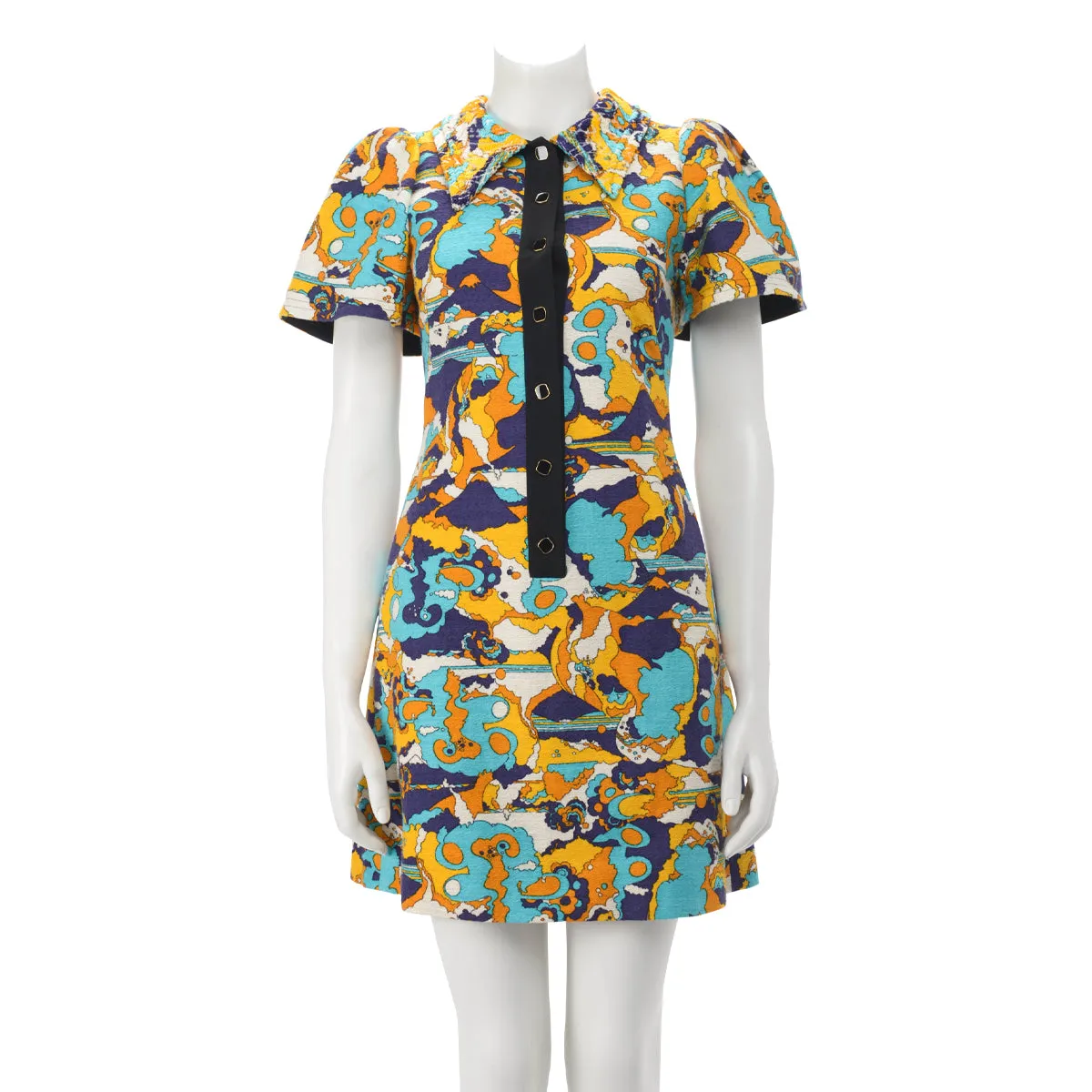 Chic Louis Vuitton Yellow Jacquard Abstract A-Line Dress - Size FR 36