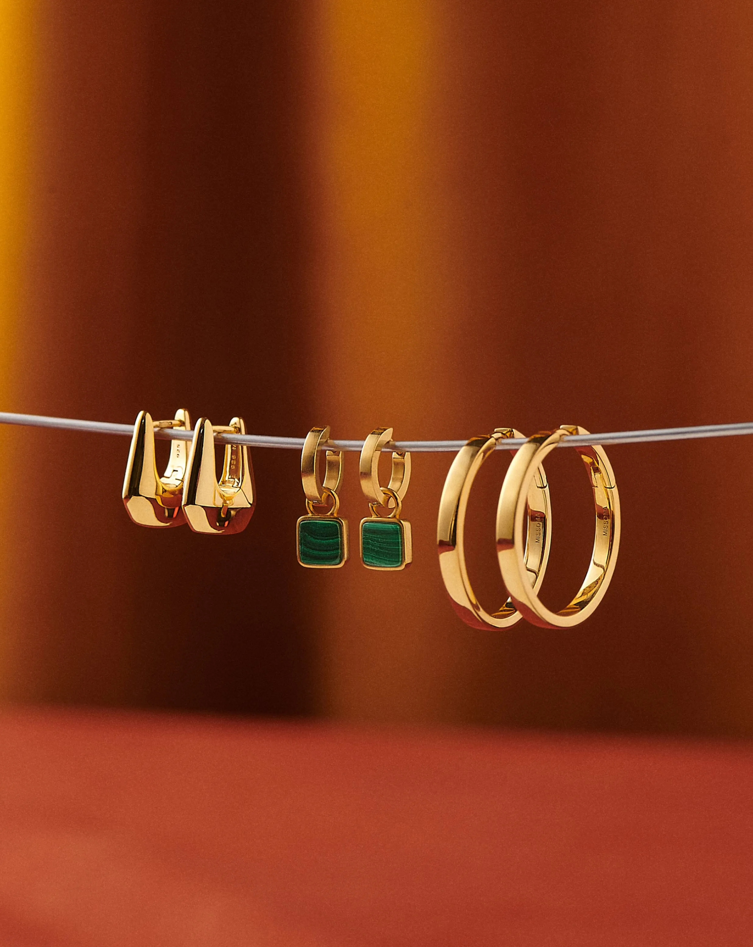 Lucy Williams Square Malachite Charm Mini Hoop Earrings  | 18ct Gold Plated Vermeil/Malachite