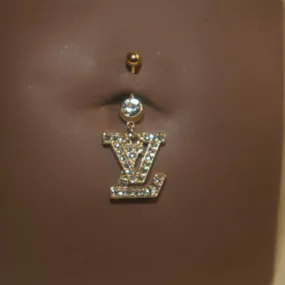 LV-Inspired Navel Belly Button Ring, Elegant Body Piercing Jewelry