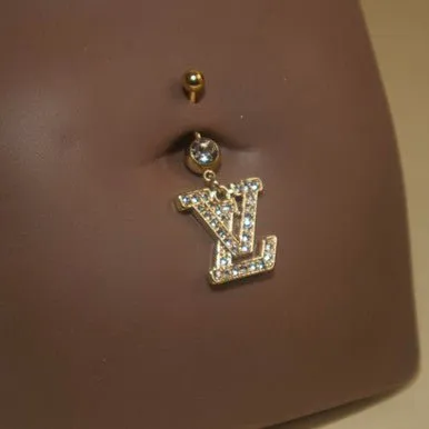 LV-Inspired Navel Belly Button Ring, Elegant Body Piercing Jewelry