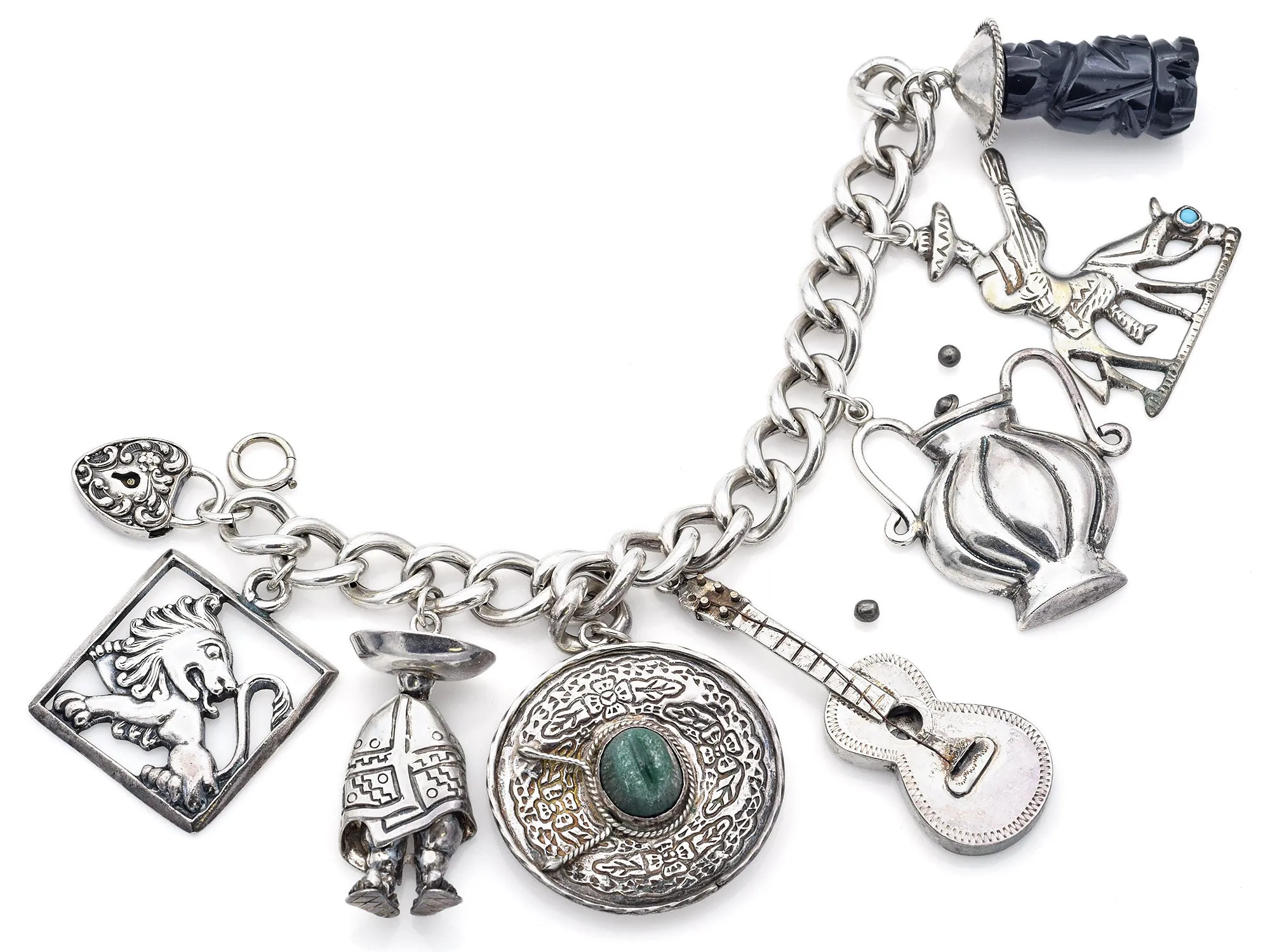 Margot De Taxco, Hermion D, Saul, JDL, EP, JE, J Sterling Silver Charms Bracelet