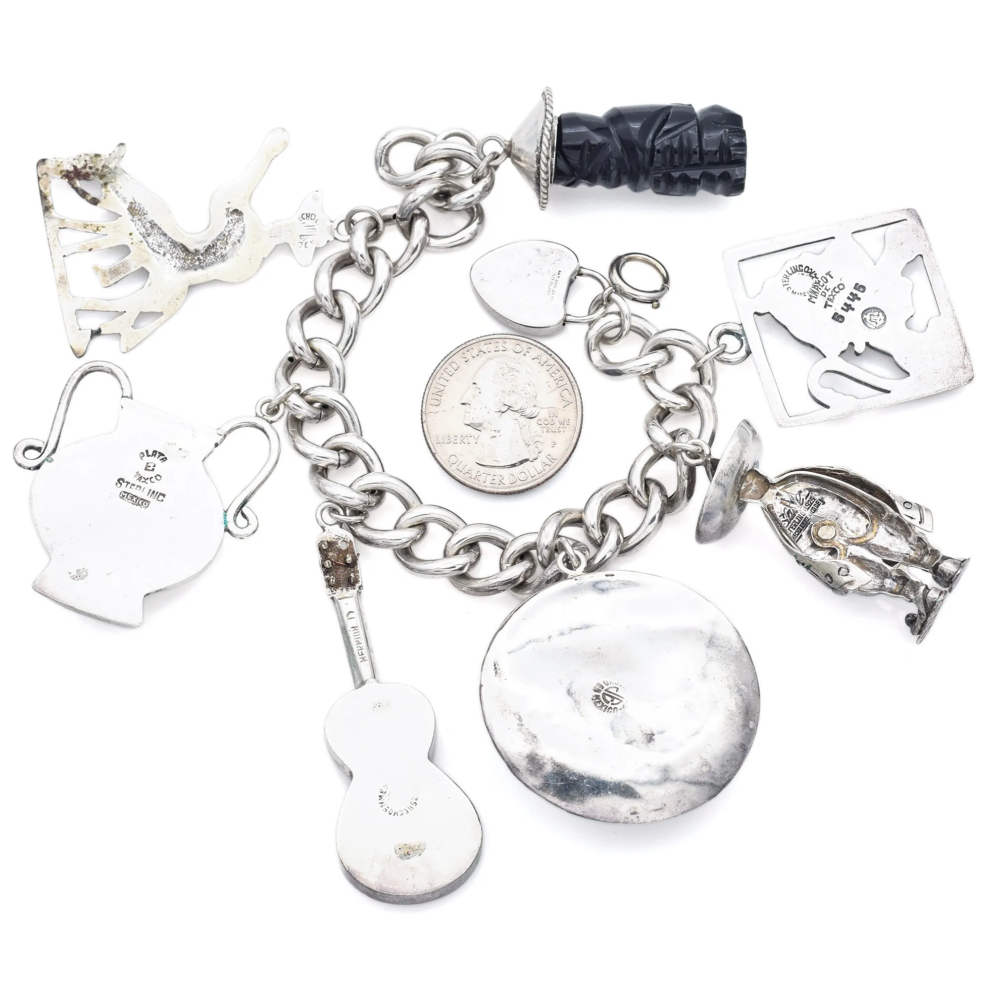 Margot De Taxco, Hermion D, Saul, JDL, EP, JE, J Sterling Silver Charms Bracelet