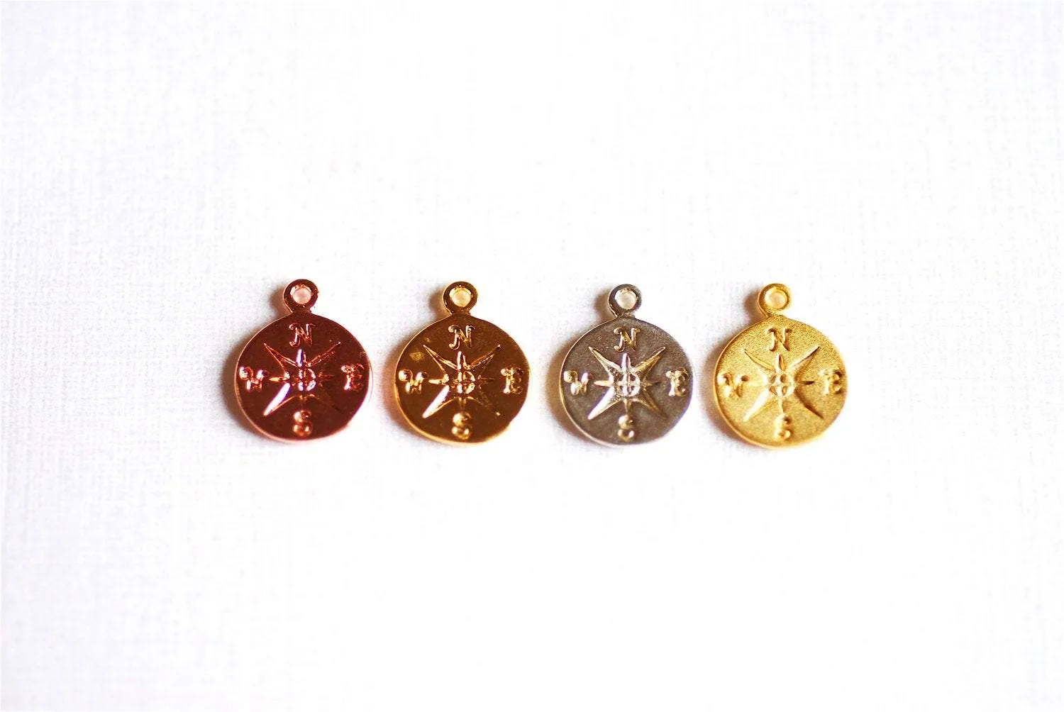 Matte Vermeil Gold Compass Charm- 18k gold plated Compass, Gold Round Disc Charm, True North Charm, Gold North East South West Compass, 301