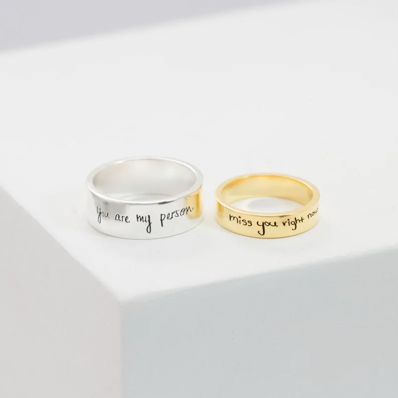 Memorial Handwriting Ring  Actual Handwriting Band Ring  Eternity Ring  Wedding Band  Unisex Ring  Personalized Handwriting Gift