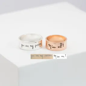 Memorial Handwriting Ring  Actual Handwriting Band Ring  Eternity Ring  Wedding Band  Unisex Ring  Personalized Handwriting Gift