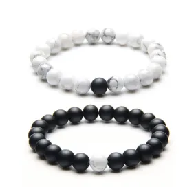 Men's Bracelet Stack Black Onyx & White Howlite Stone Beads