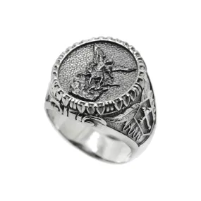 Michael the Archangel Men's Ring Silver Round Signet