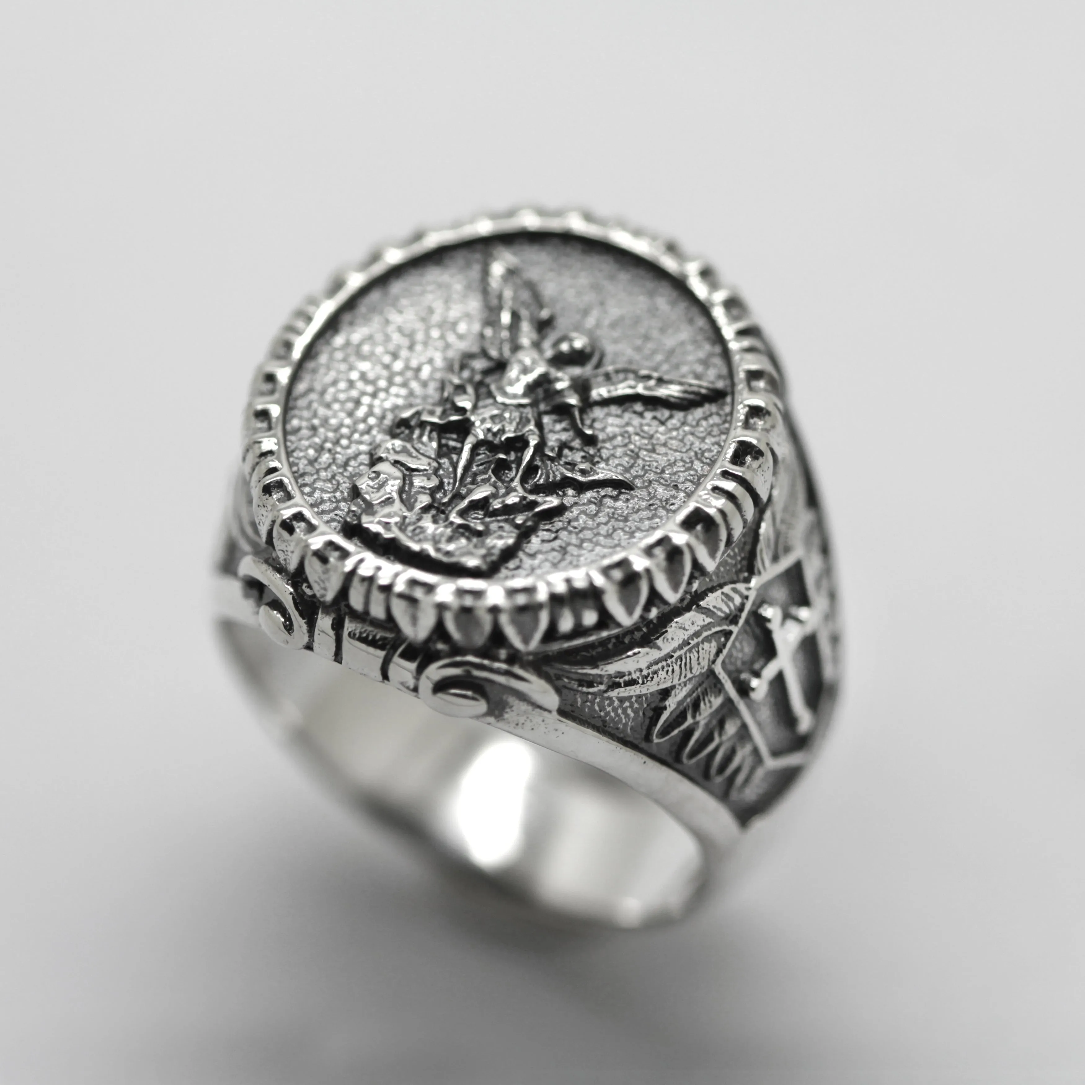 Michael the Archangel Men's Ring Silver Round Signet