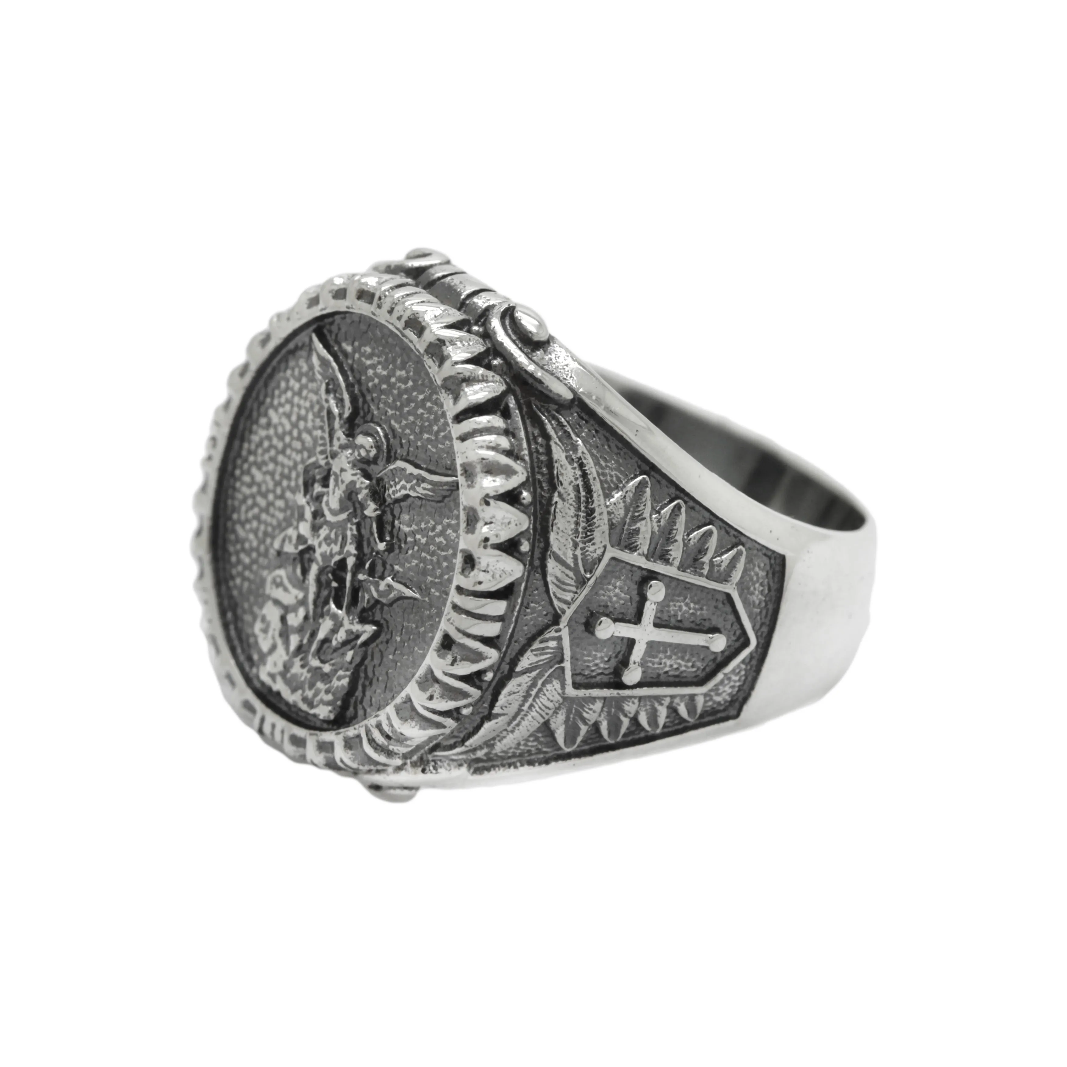 Michael the Archangel Men's Ring Silver Round Signet