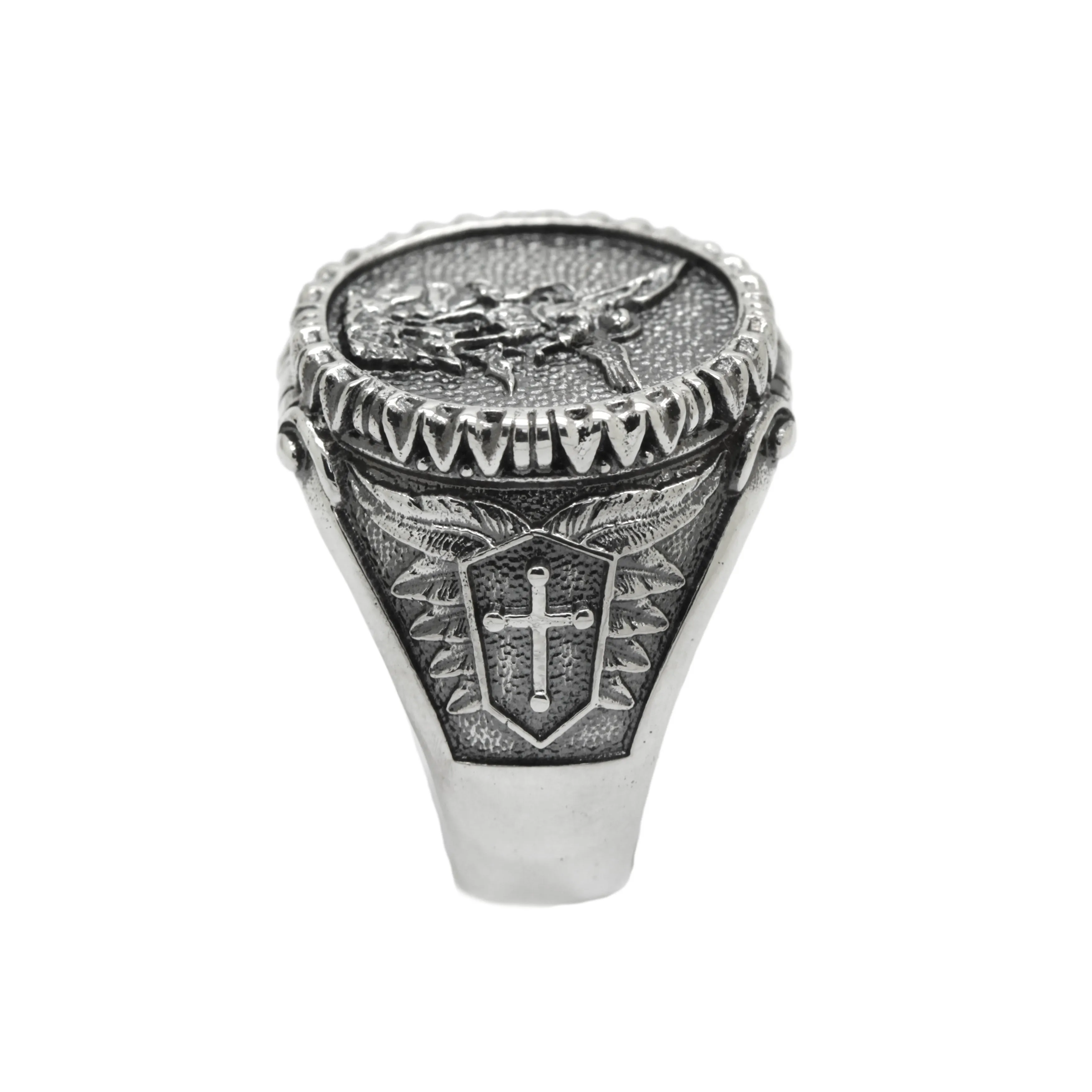 Michael the Archangel Men's Ring Silver Round Signet