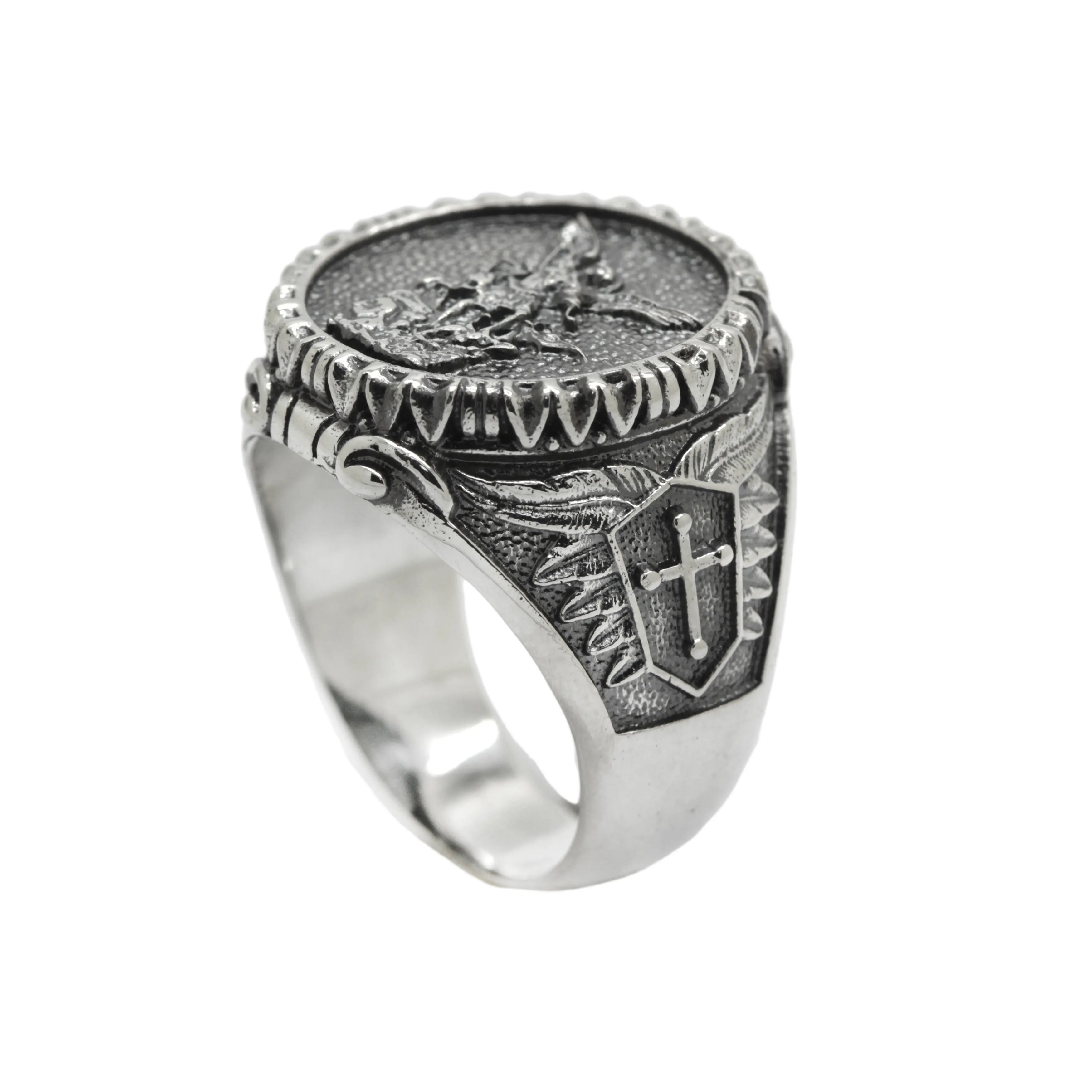 Michael the Archangel Men's Ring Silver Round Signet