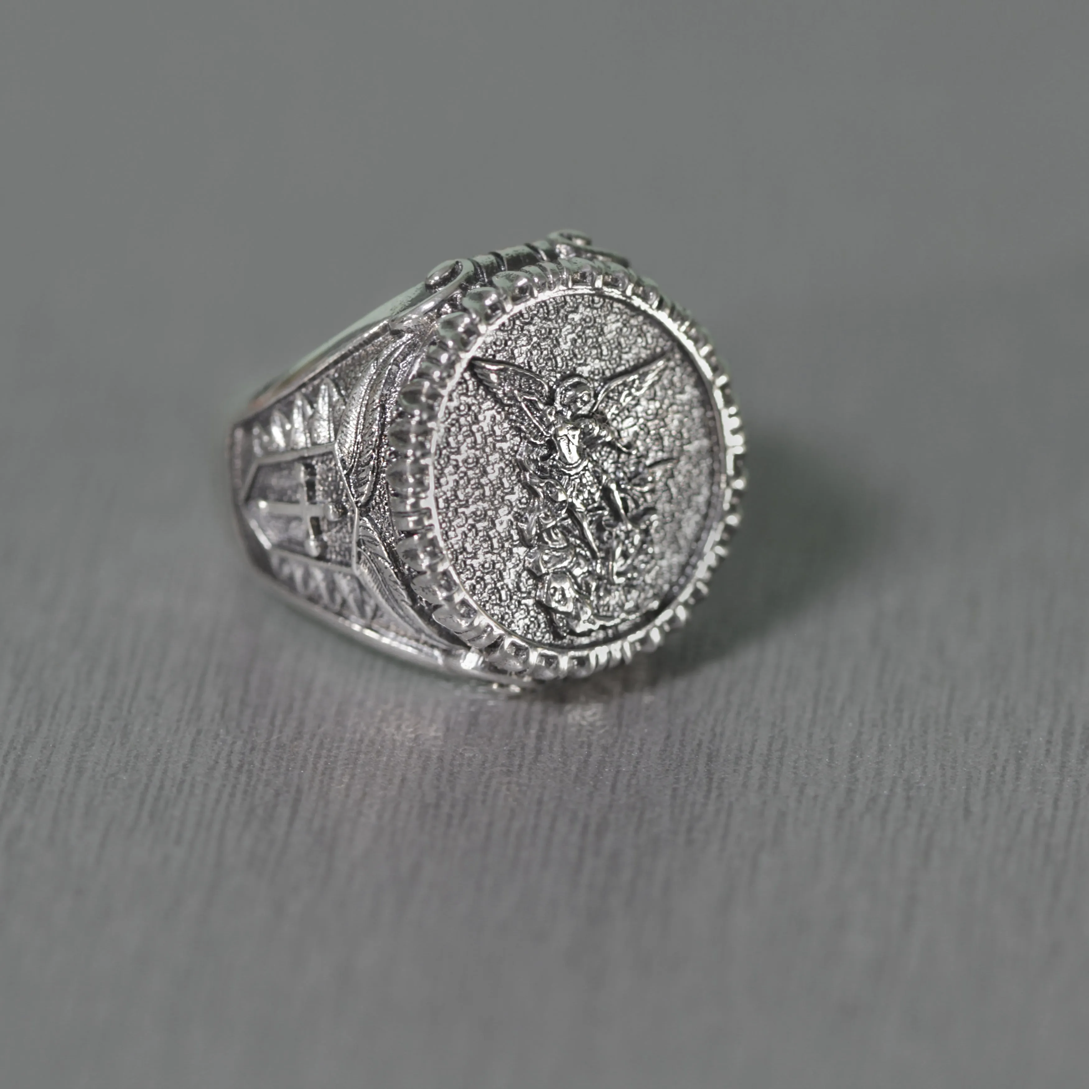 Michael the Archangel Men's Ring Silver Round Signet