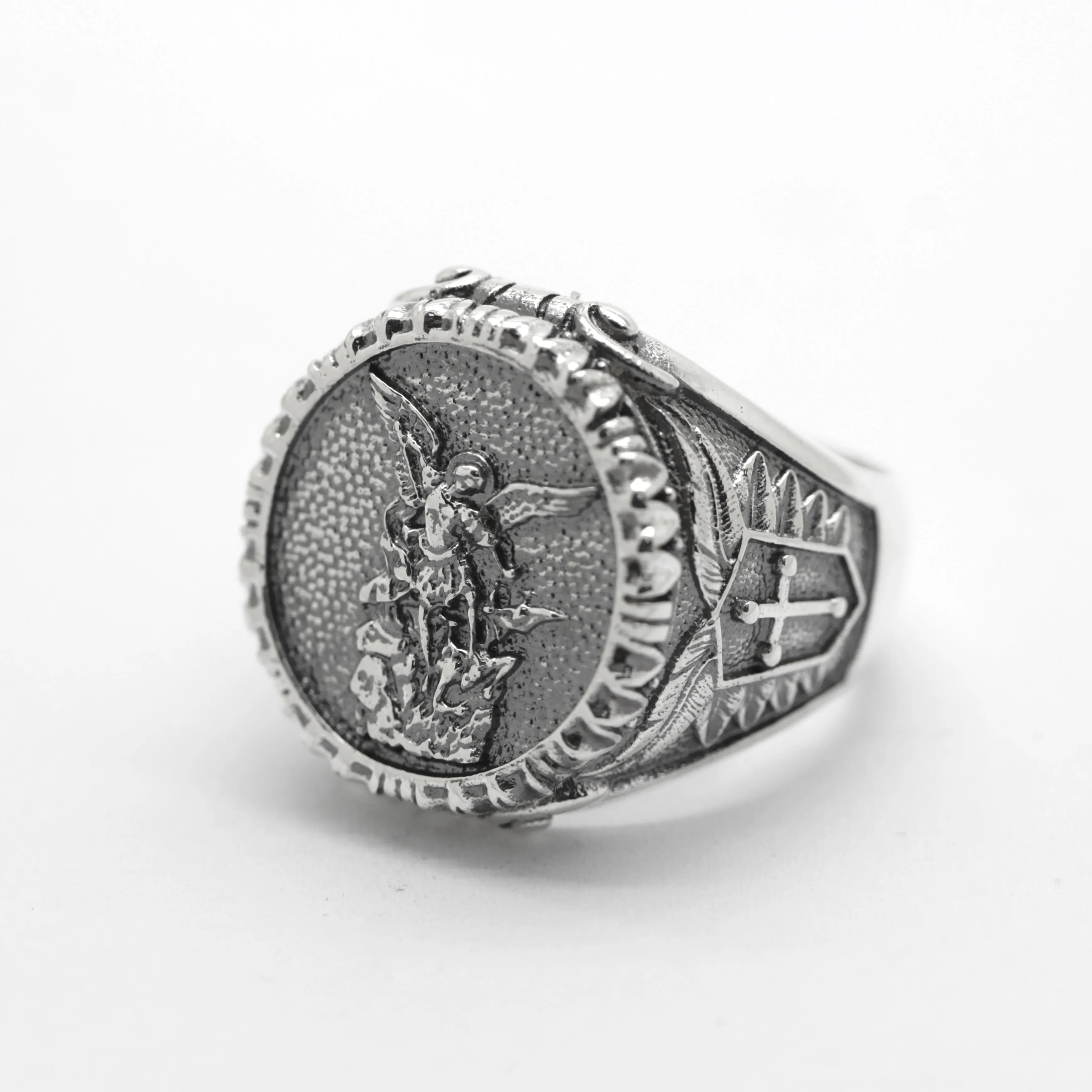 Michael the Archangel Men's Ring Silver Round Signet