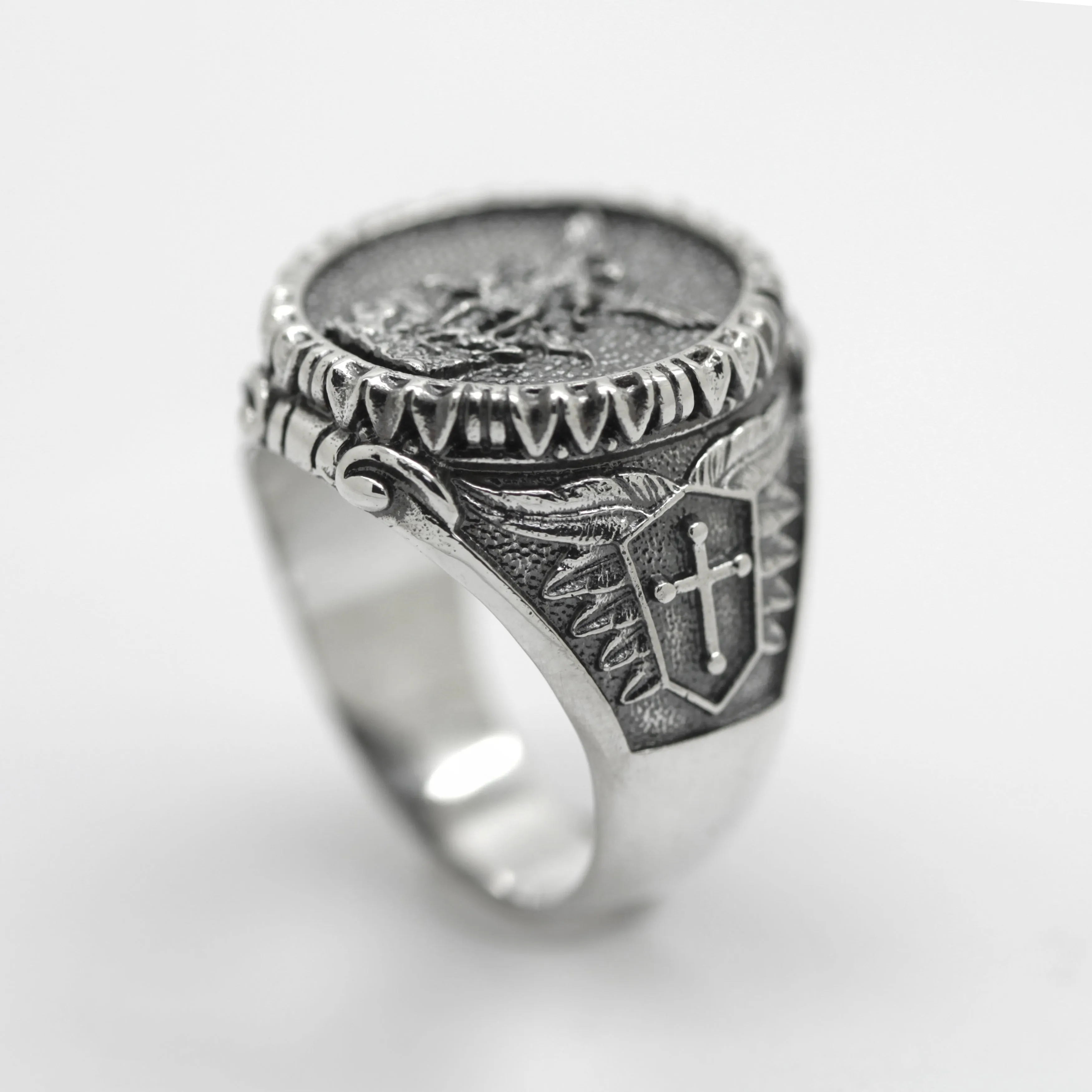 Michael the Archangel Men's Ring Silver Round Signet