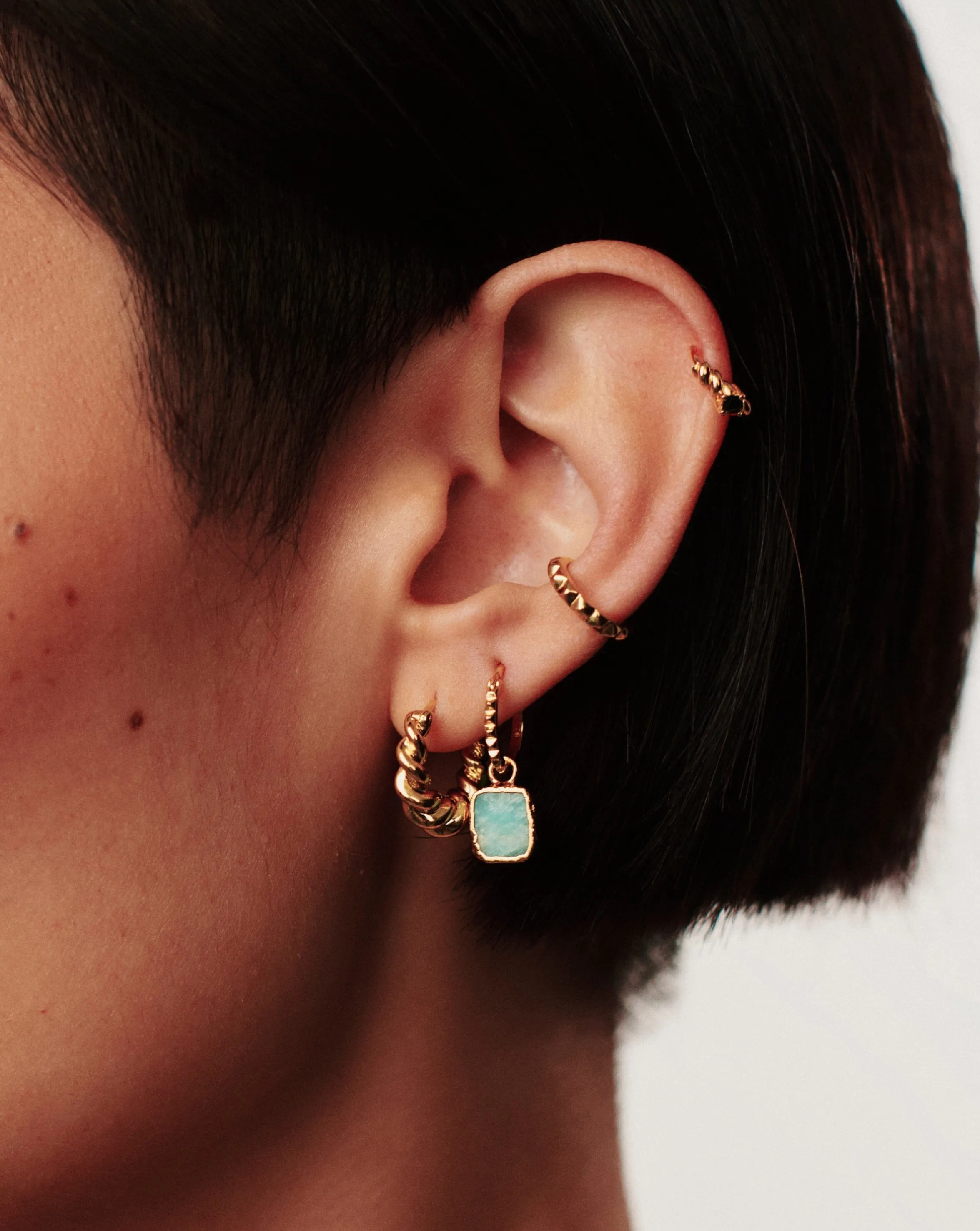 Mini Pyramid Charm Hoop Earrings | 18ct Gold Plated Vermeil/Amazonite