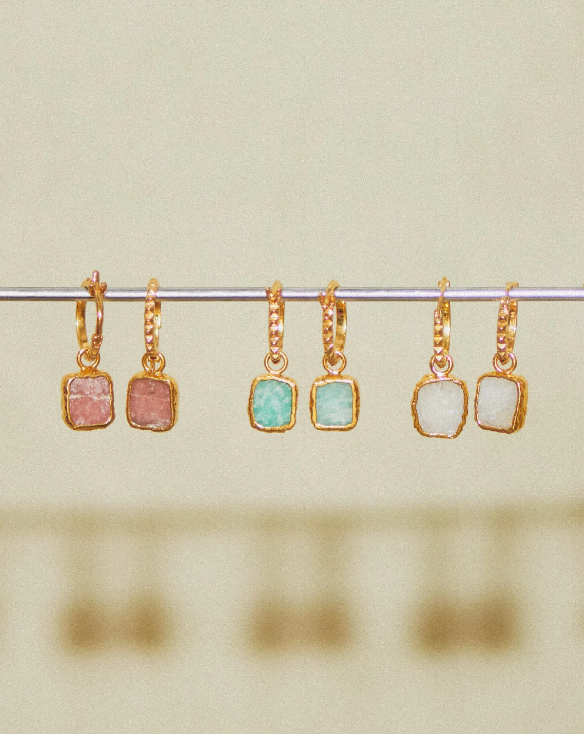 Mini Pyramid Charm Hoop Earrings | 18ct Gold Plated Vermeil/Amazonite