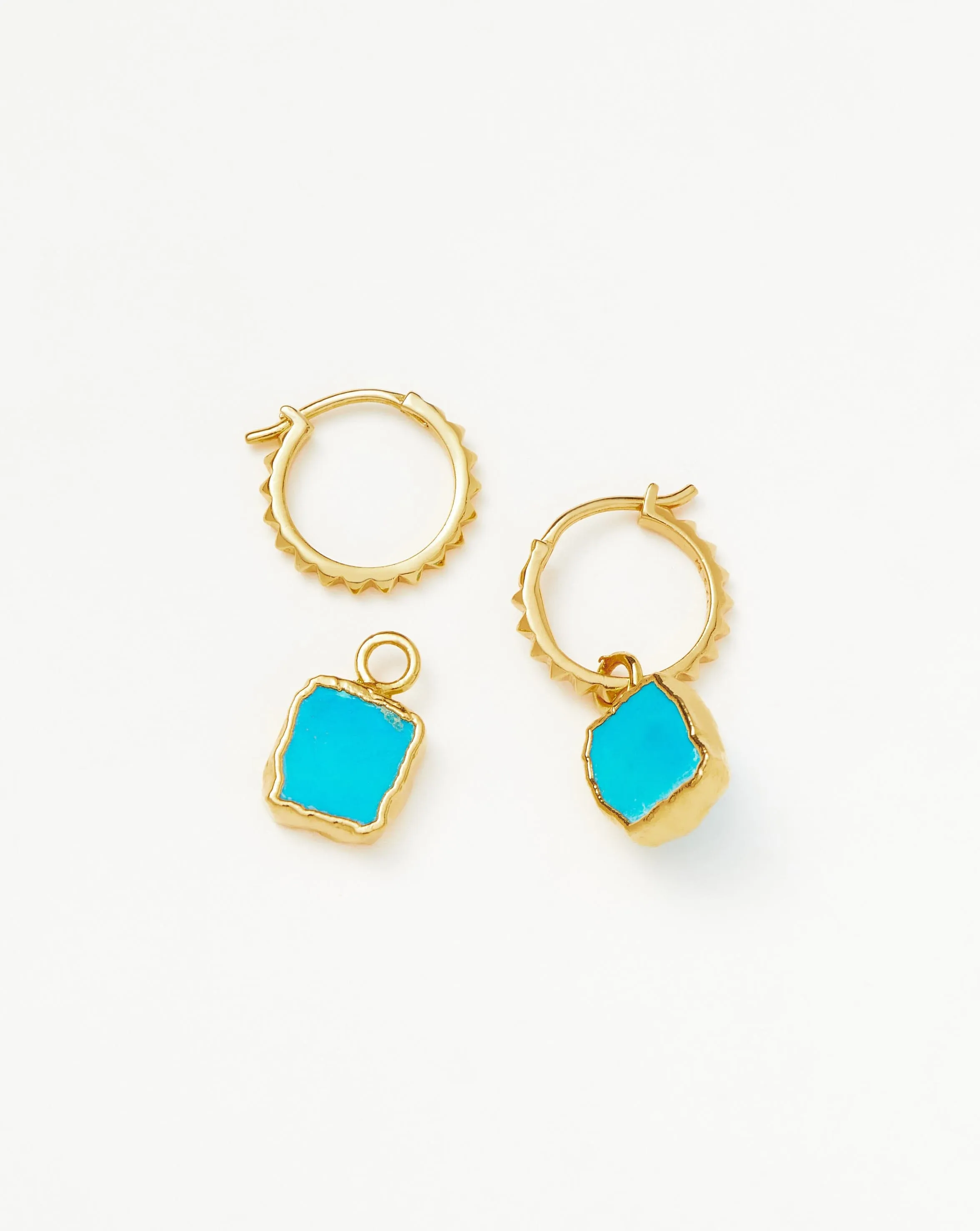 Mini Pyramid Charm Hoop Earrings | 18ct Gold Plated Vermeil/Turquoise