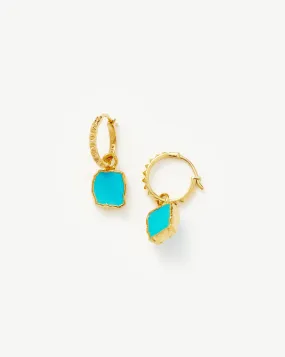 Mini Pyramid Charm Hoop Earrings | 18ct Gold Plated Vermeil/Turquoise