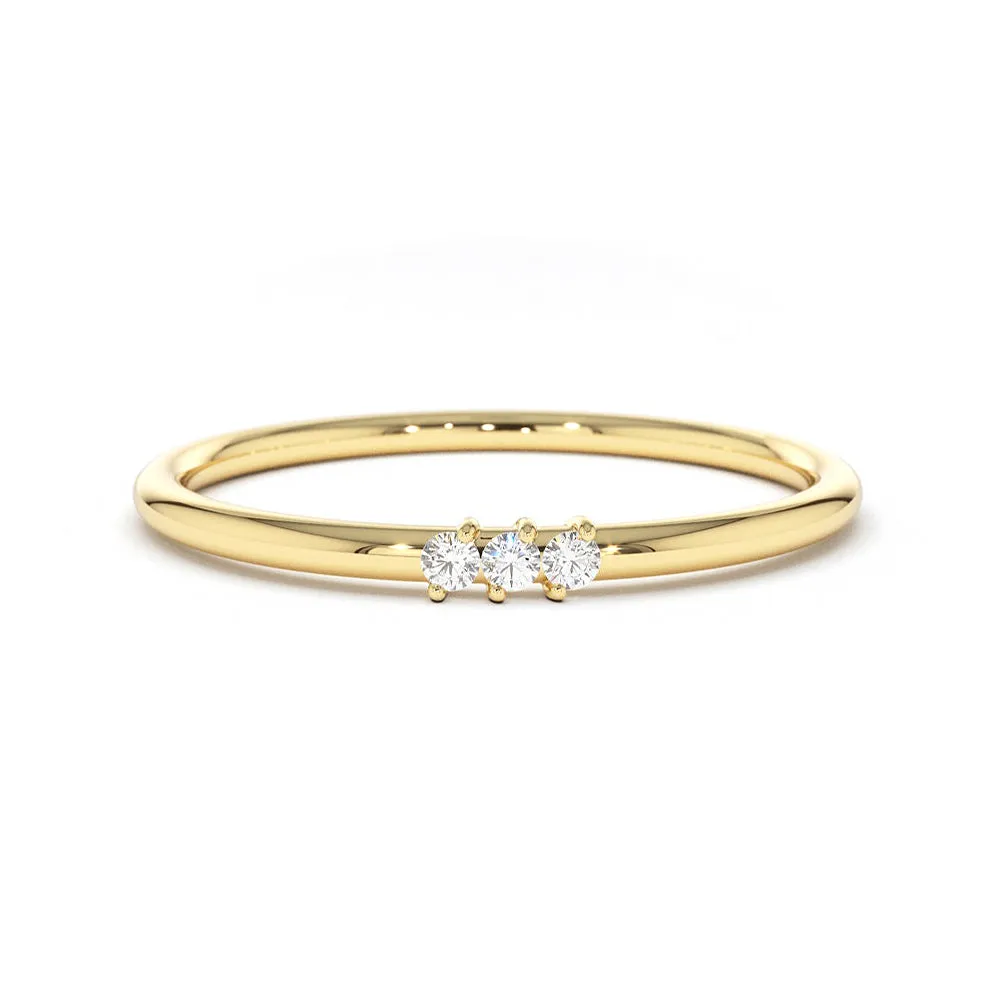 Minimalist Thin Three-Stone Stacking Ring