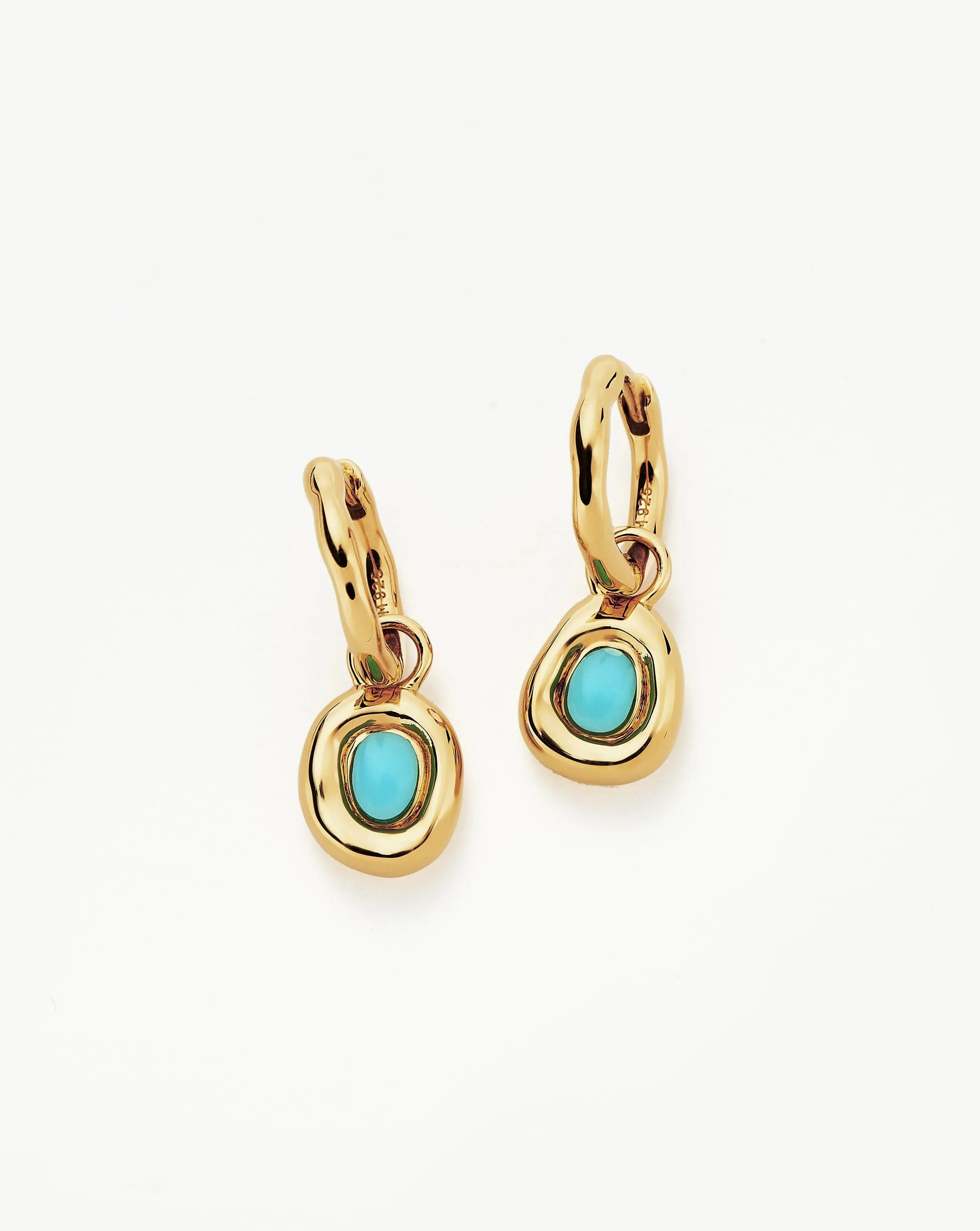 Molten Gemstone Doughnut Charm Mini Hoop Earrings | 18ct Gold Plated Vermeil/Turquoise