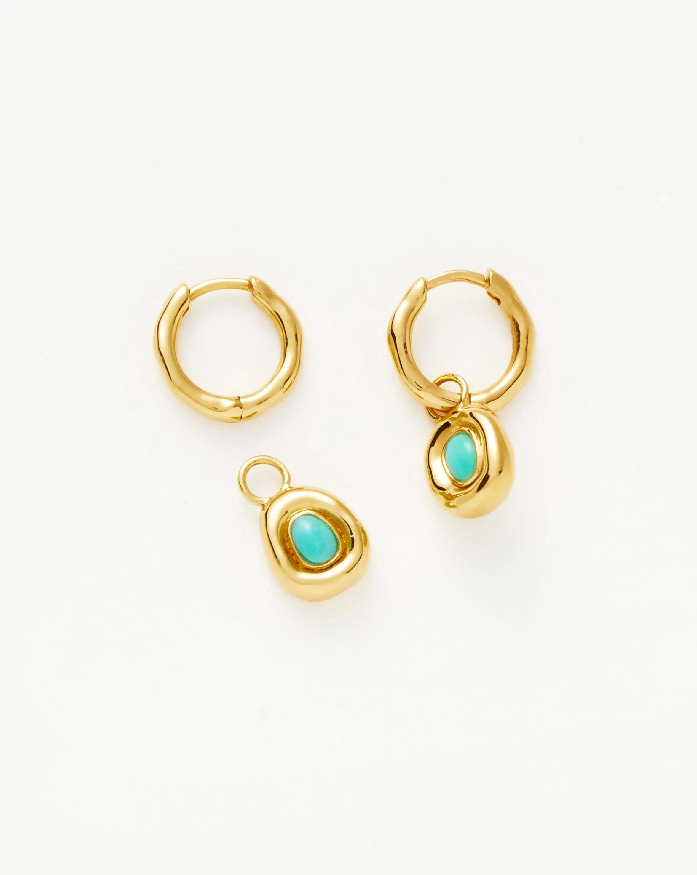 Molten Gemstone Doughnut Charm Mini Hoop Earrings | 18ct Gold Plated Vermeil/Turquoise