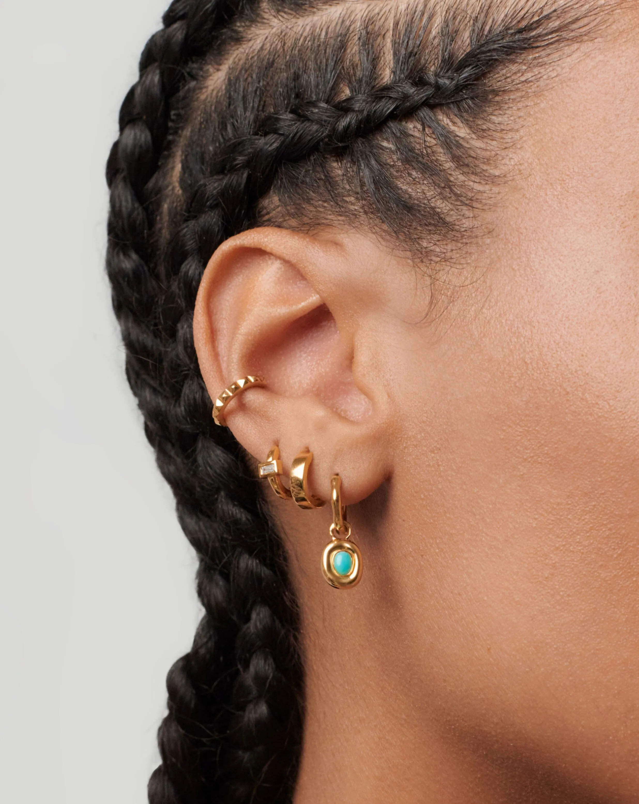 Molten Gemstone Doughnut Charm Mini Hoop Earrings | 18ct Gold Plated Vermeil/Turquoise