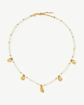 Molten Seed Pearl Hammered Charm Necklace | 18ct Gold Plated/Pearl