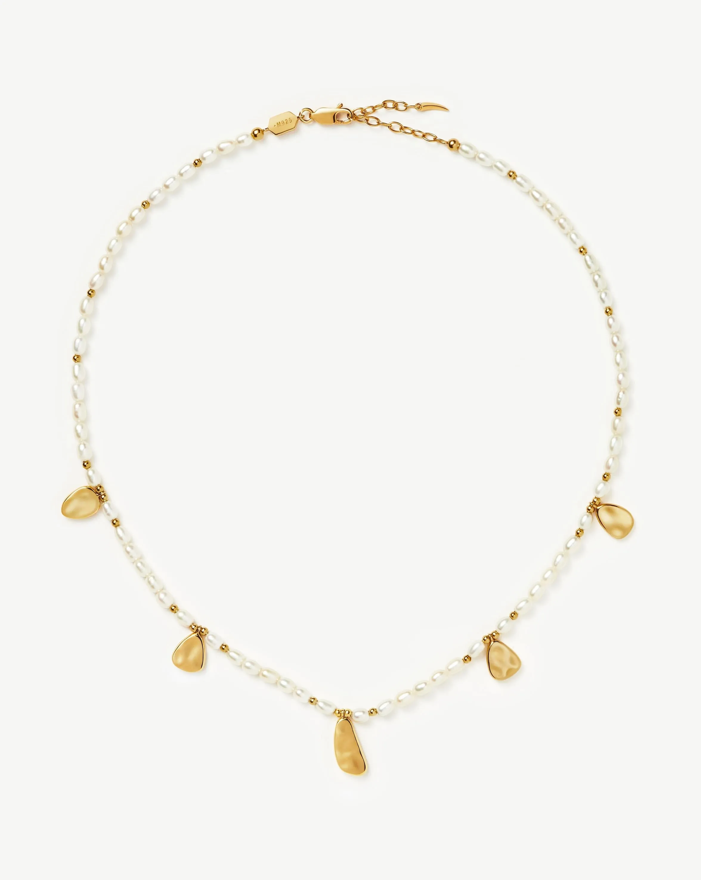 Molten Seed Pearl Hammered Charm Necklace | 18ct Gold Plated/Pearl