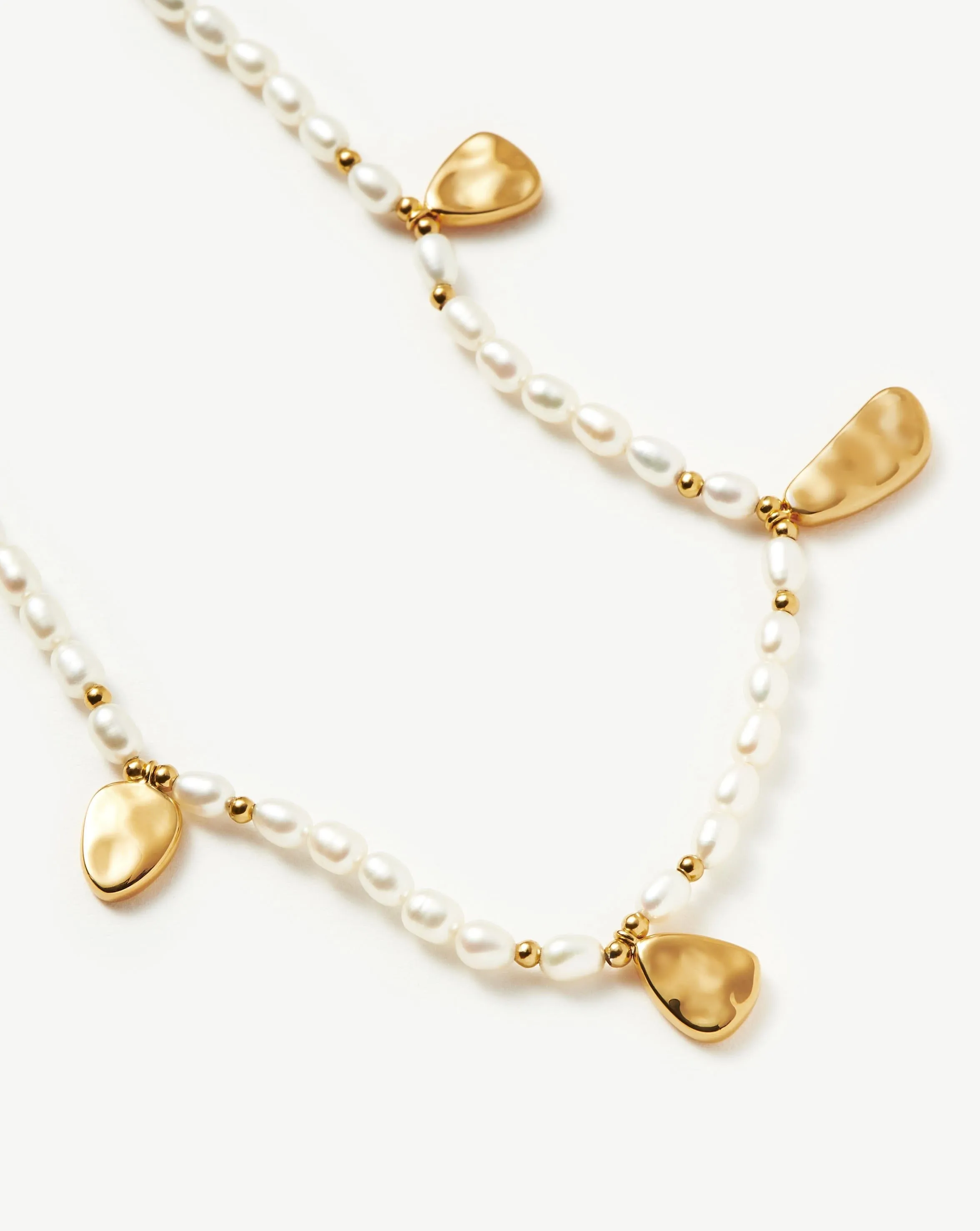 Molten Seed Pearl Hammered Charm Necklace | 18ct Gold Plated/Pearl