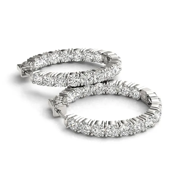 MOON 7 Carat Diamond Eternity Hoop Earrings 1 Inch in 18K White Gold 4 prong-set 50 pointer Round Brilliant G Color SI1 Clarity 30mm BY MIKE NEKTA