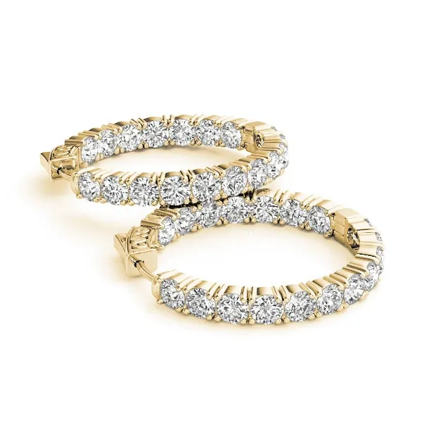 MOON 7 Carat Diamond Eternity Hoop Earrings 1 Inch in 18K Yellow Gold 4 prongset 50 pointer Round Brilliant G Color SI1 Clarity 30mm BY MIKE NEKTA