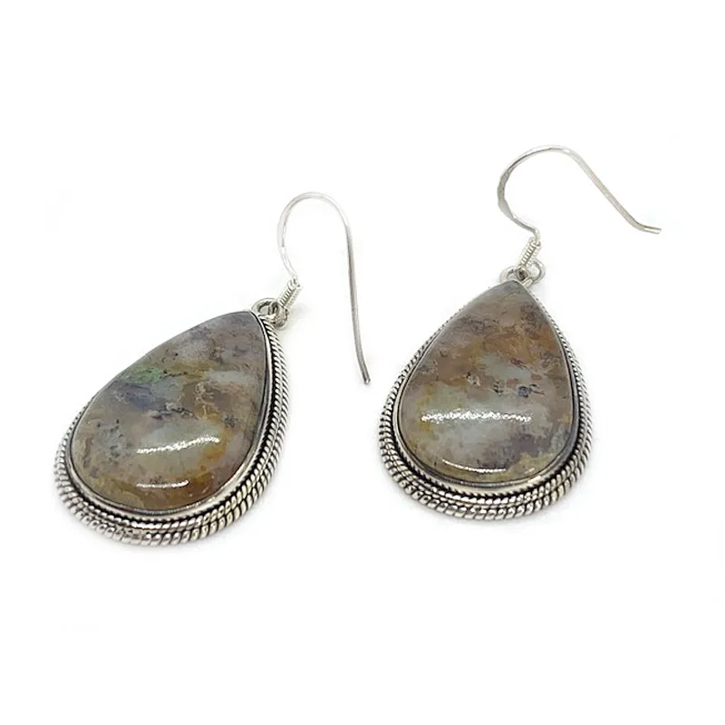 Moss Agate Gemstone Earrings - D