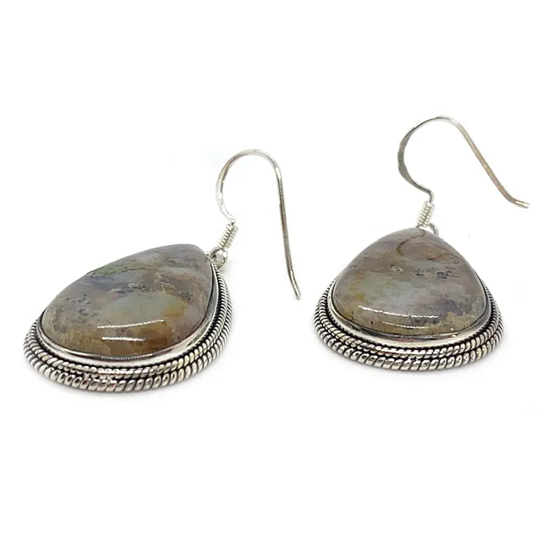 Moss Agate Gemstone Earrings - D