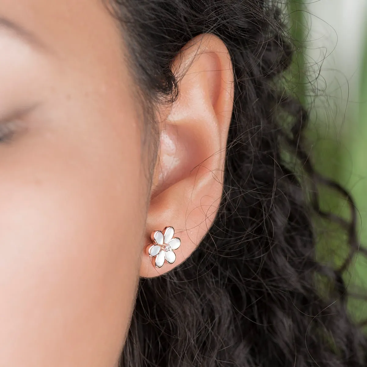 Mother of Pearl and Diamond Flower Earrings