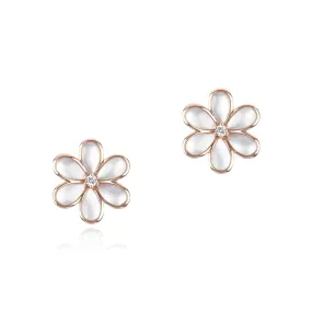 Mother of Pearl and Diamond Flower Earrings