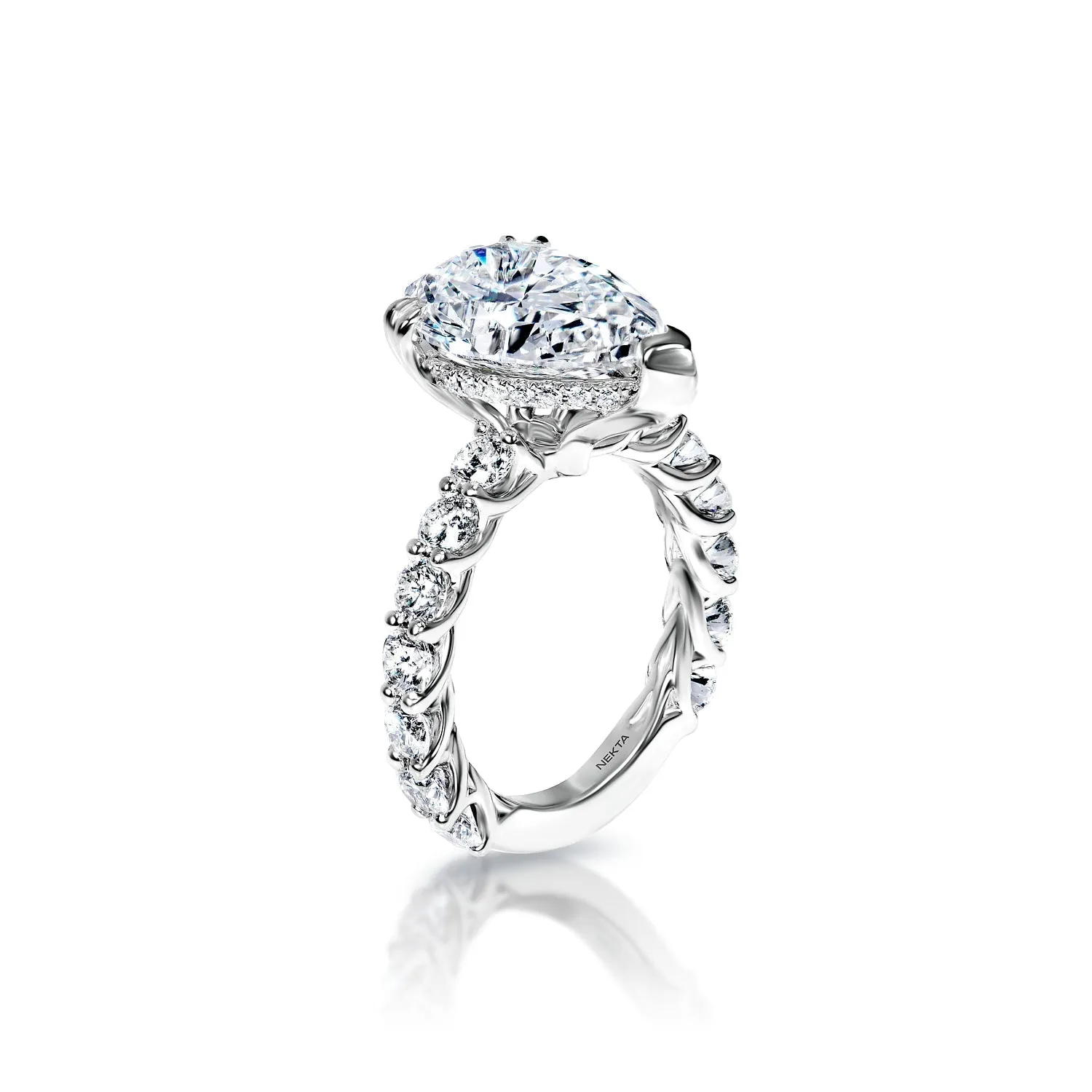 Naya 7 Carats G VVS1 Pear Shape Diamond Engagement Ring in 18k White Gold By Mike Nekta. GIA Certified