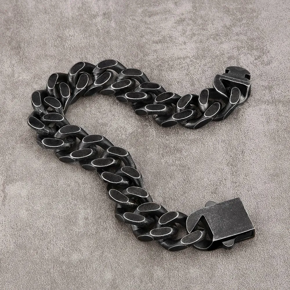 NEW | 14mm Curb Chain Bracelets with Hook Buckle Clasp in Black Gold