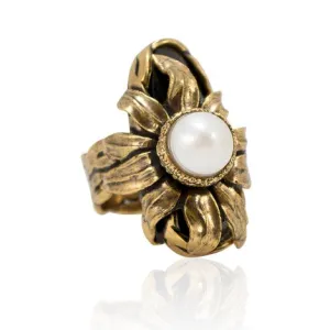 Onyx and Pearl Statement Ring - Adjustable