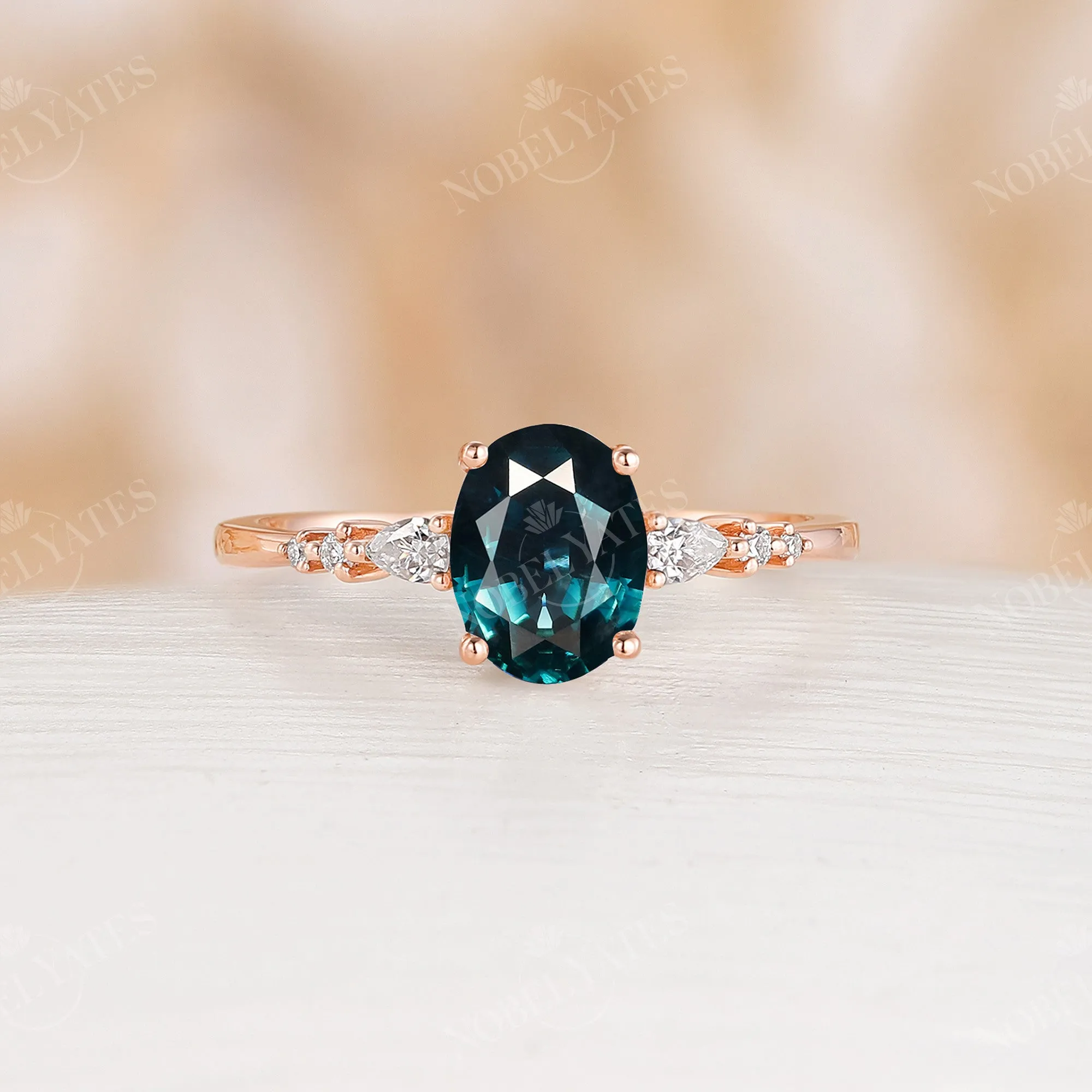 Oval Moss Agate Prong Set Engagement Ring Rose Gold Ring