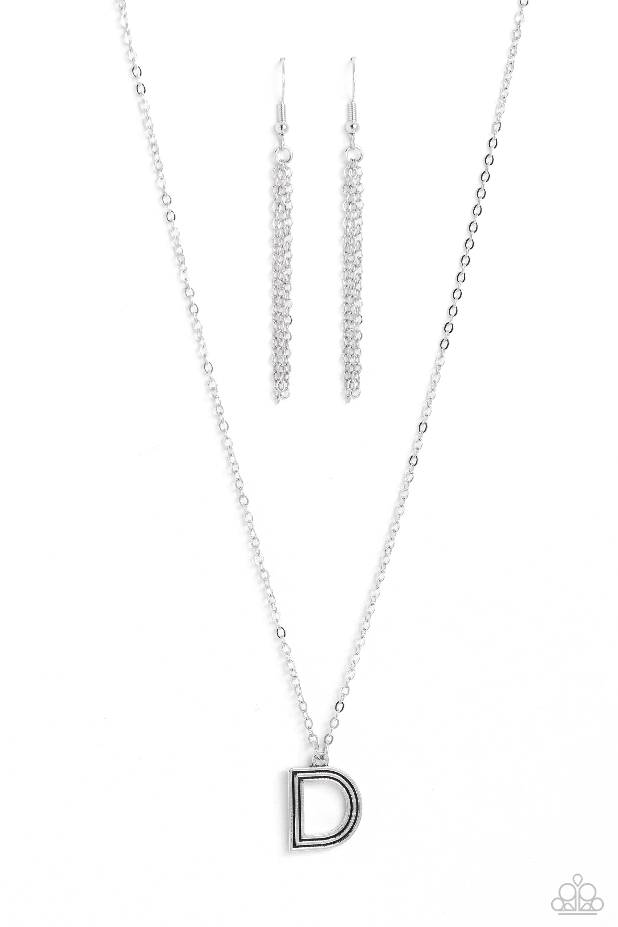 Paparazzi Leave Your Initials Silver D Necklace & Earring Set