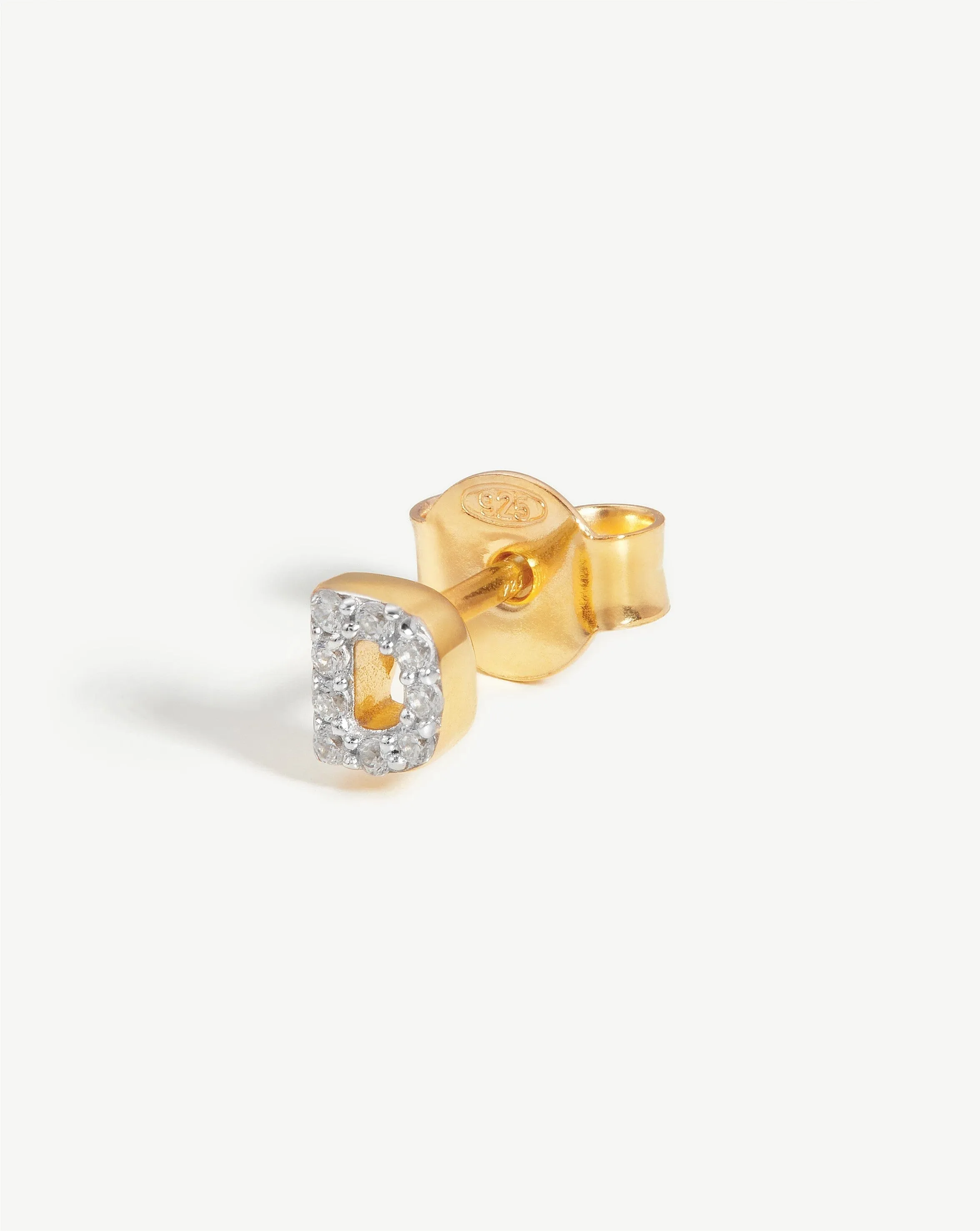 Pave Initial Single Stud Earring - Initial D | 18ct Gold Plated Vermeil/Cubic Zirconia